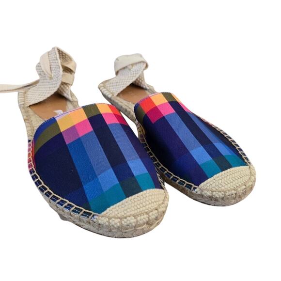 J. Crew Women’s Lace-Up D'Orsay Espadrille Plaid Madras Summer Sandals - Picture 1 of 6